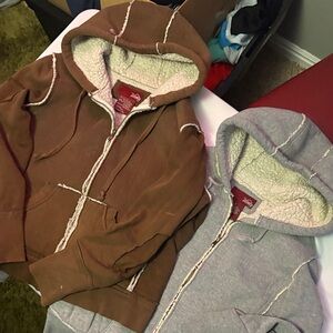 Vanity y2k WMNS MED & LRG Sherpa-Lined Hooded Sweaters - Brown and Gray pretty ✨